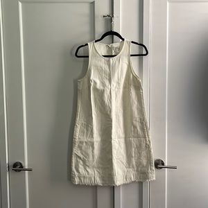 NWT: JCrew off-white denim dress w/pockets and subtle fringe hem. Size 2